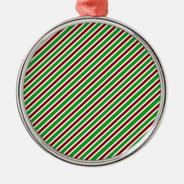 Red, White and Green Stripes Metal Tree Decoration (Front)
