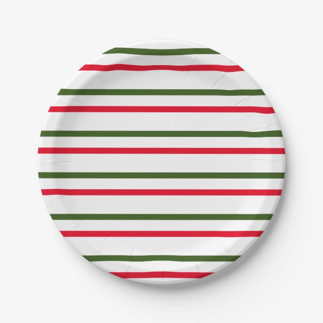 Red, White and Green Stripes Paper Plate (Front)