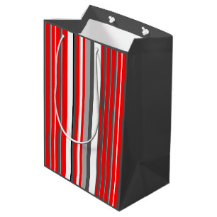 Red white and grey Stripes Medium Gift Bag