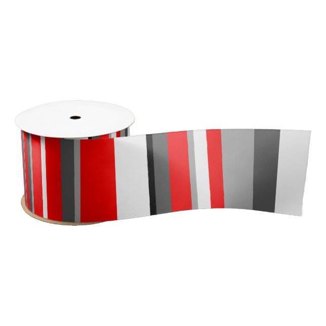 Red white and grey Stripes  Satin Ribbon (Spool)
