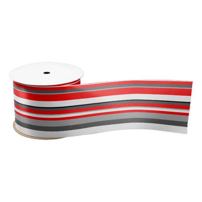 Red white and grey Stripes  Satin Ribbon (Spool)