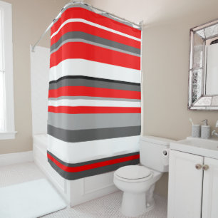 Red white and grey Stripes Shower Curtain