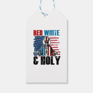 Red White and Holy Pope Leo XIV, 4th of July  Gift Tags