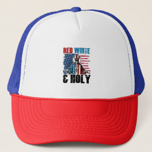 Red White and Holy Pope Leo XIV, 4th of July  Trucker Hat