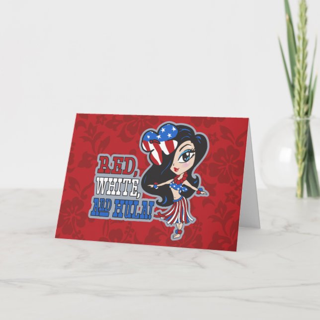 Red, White and Hula Girl Patriotic Greeting Cards (Front)