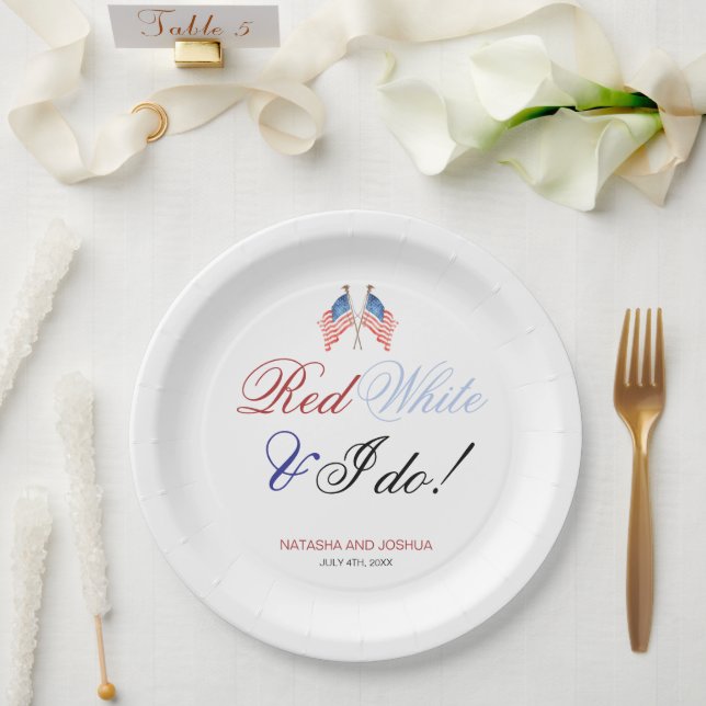 Red White and I Do 4th July Patriotic Wedding  Paper Plate (Wedding)