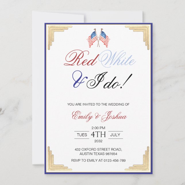 Red White and I Do American Patriotic Wedding  Invitation (Front)