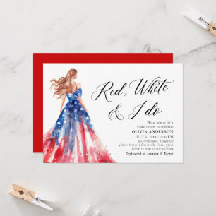 Red White and I Do Bride 4th of July Bridal Shower Invitation