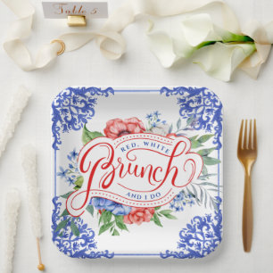 Red, White and I Do Floral Bridal Brunch   Shower  Paper Plate