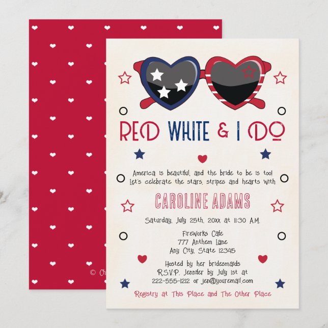 Red White and I Do Heart Sunglasses Bridal Shower Invitation (Front/Back)