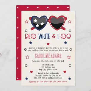 Red White and I Do Heart Sunglasses Bridal Shower Invitation
