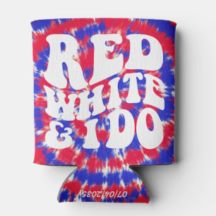 Red White and I Do Retro American Tie Dye Can Cooler