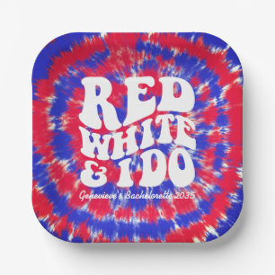 Red White and I Do Retro Independence Day Tie Dye Paper Plate