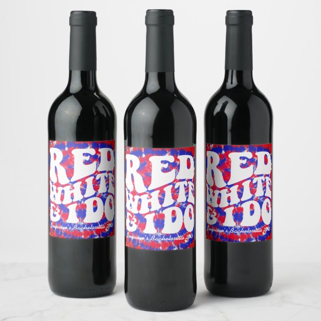 Red White and I Do | Retro Tie Dye  Wine Label (Bottles)