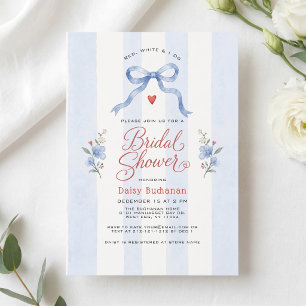 Red white and I do vintage blue bow custom Invitation
