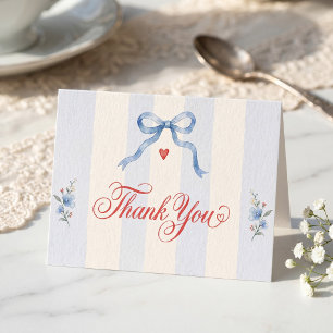 Red white and I do vintage blue bow custom Thank You Card