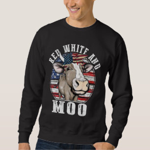 Red White And Moo 4th Of July Cow Usa Flag Farmer  Sweatshirt