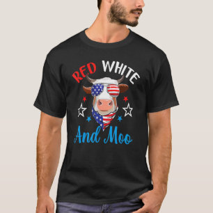 Red White And Moo 4th Of July Cow Usa Flag Farmer T-Shirt