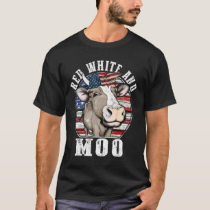 Red White And Moo 4th Of July Cow Usa Flag Farmer T-Shirt