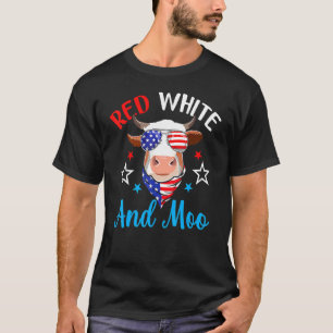 Red White And Moo 4th Of July Cow Usa Flag Farmer T-Shirt