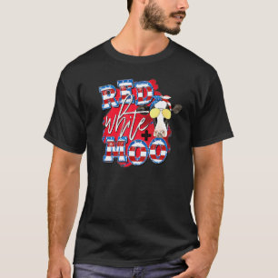 Red White and Moo Cow Sunglasses Patriotic 4th of  T-Shirt
