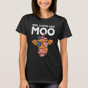 Red White And Moo Cow Usa Flag 4th Of July Fourth T-Shirt