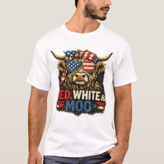 Red White and Moo Funny Patriotic Cow America 250 T-Shirt