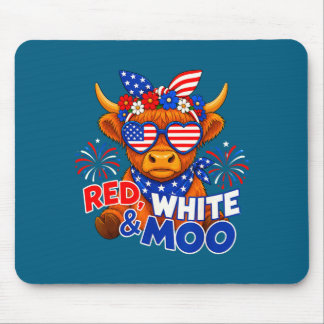 Red white and moo funny patriotic highland cow usa mouse mat