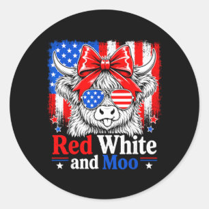 Red White And Moo Highland Patriotic Fpirate Hero Classic Round Sticker