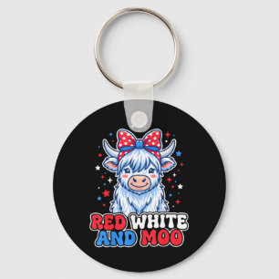 Red White And Moo Highland Patriotic Fpirate Hero Key Ring
