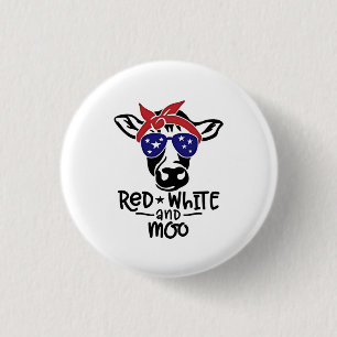 Red White and Moo Patriotic Cow Fourth of July 3 Cm Round Badge
