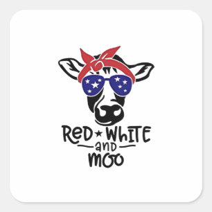 Red White and Moo Patriotic Cow Fourth of July Square Sticker