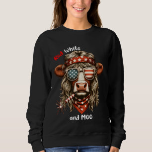 Red White and Moo Patriotic Cow USA Flag Funny 4th Sweatshirt