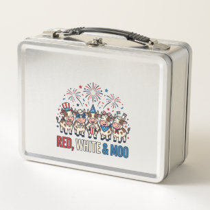 Red White and Moo Patriotic Cow Vintage Shirt_1 Metal Lunch Box