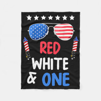 Red White And One 1st Birthday 4th Of July Indepen Fleece Blanket