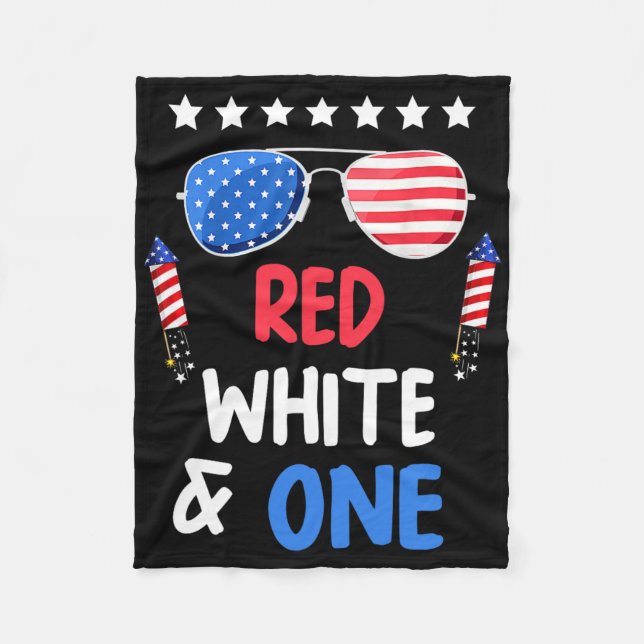 Red White And One 1st Birthday 4th Of July Indepen Fleece Blanket (Front)