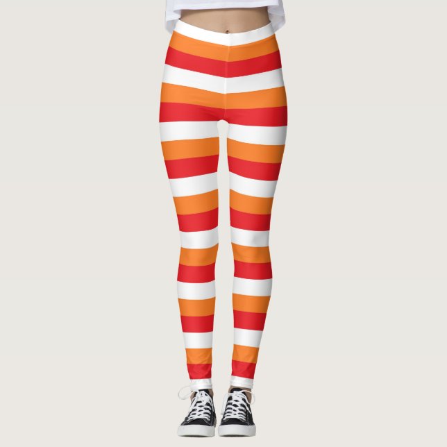 Red, White and Orange Stripes Leggings (Front)