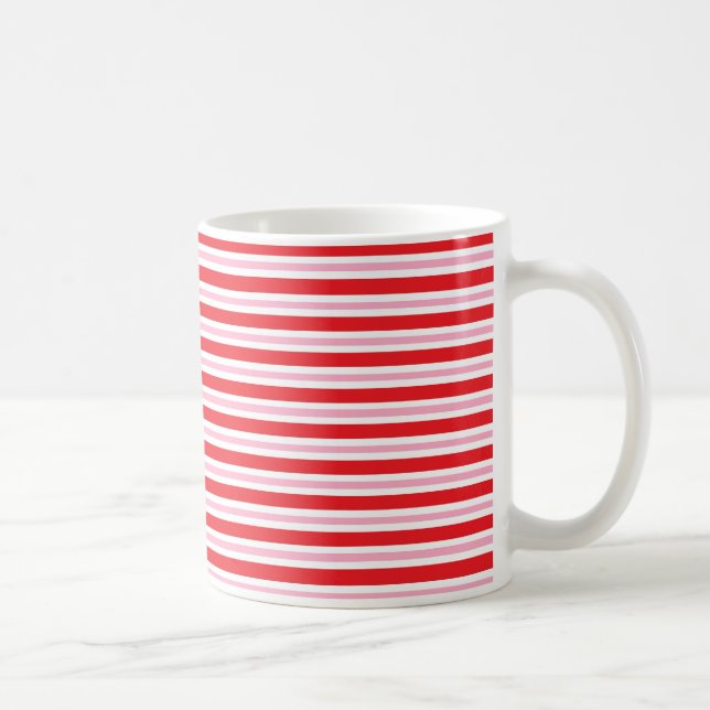 Red, White and Pink Thick and Thin Stripes Coffee Mug (Right)