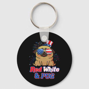 Red White And Pug Independence Day Usa Dog Lover 4 Key Ring