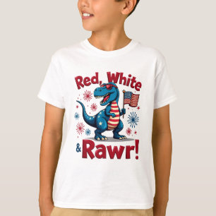 Red White and Rawr Cute Dinosaur USA Flag T-Shirt