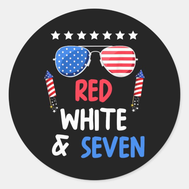 Red White And Seven 7th Birthday 4th Of July Indep Classic Round Sticker (Front)