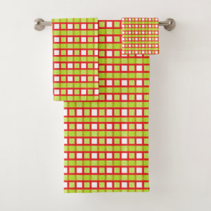 Red, White and Static Lime Green Weave Bath Towel Set