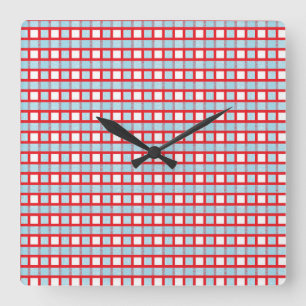 Red, White and Static Pastel Blue Weave Square Wall Clock