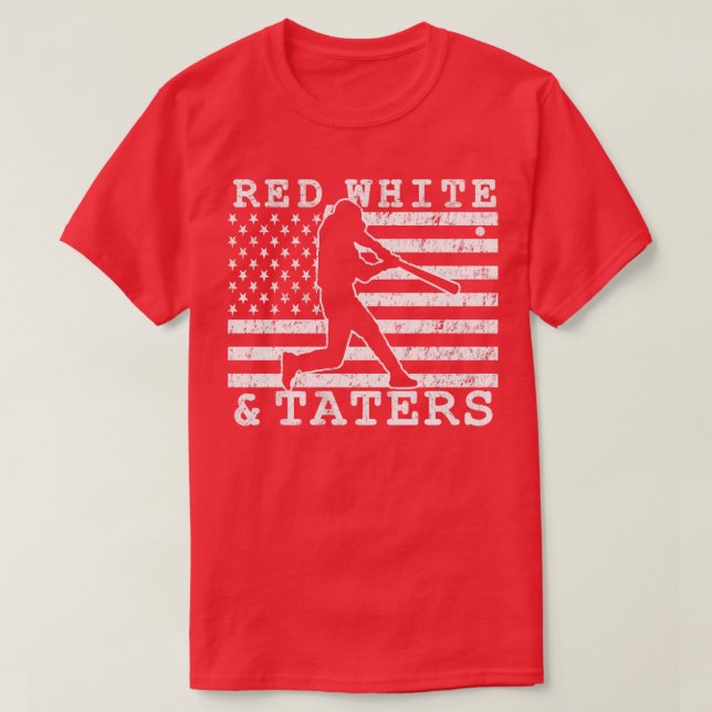 RED WHITE AND TATERS BASEBALL SOFTBALL HOME RUN HI T-Shirt (Design Front)