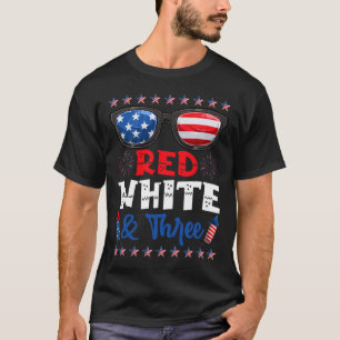 Red White And Three 3rd Birthday Usa American Flag T-Shirt