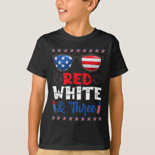 Red White And Three 3rd Birthday Usa American Flag T-Shirt