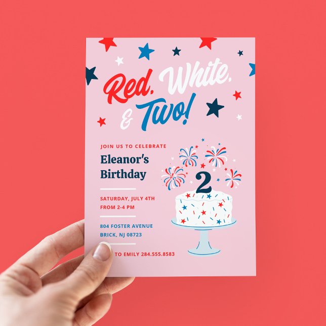 Red White and Two 2nd Birthday Party Invitation (Creator Uploaded)