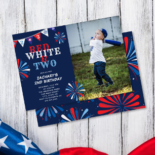 Red White and TWO 2nd Birthday Photo Invitation
