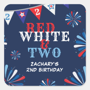 Red White and TWO 2nd Birthday Square Sticker