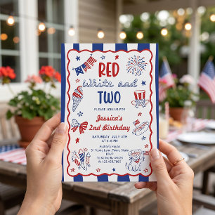 Red White and Two 2rd Birthday Invitation